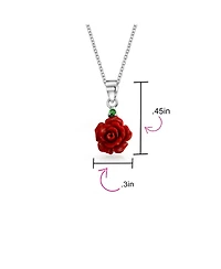 Bling Jewelry Romantic Floral 3D Pink Red Rose Pendant Necklace with Green Cz Sterling Silver