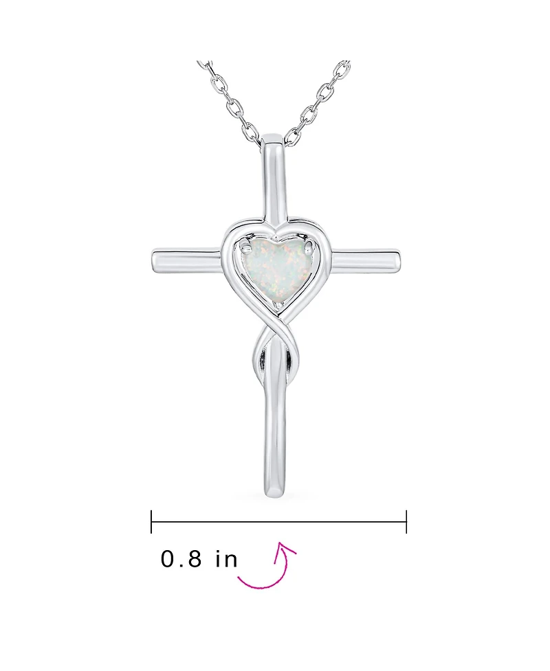 Bling Jewelry Timeless Religious Faith Hope Love Forever Synthetic White Opal Heart Infinity Cross Necklace Pendant Sterling Silver