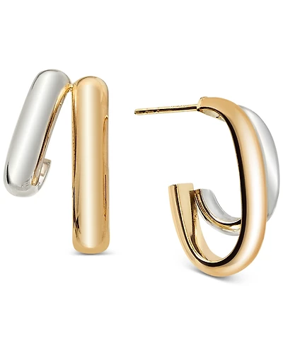 Double Polished Oval & Round Hoop Earrings in 10k Two-Tone Gold
