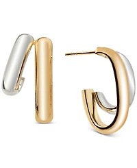 Double Polished Oval & Round Hoop Earrings in 10k Two-Tone Gold