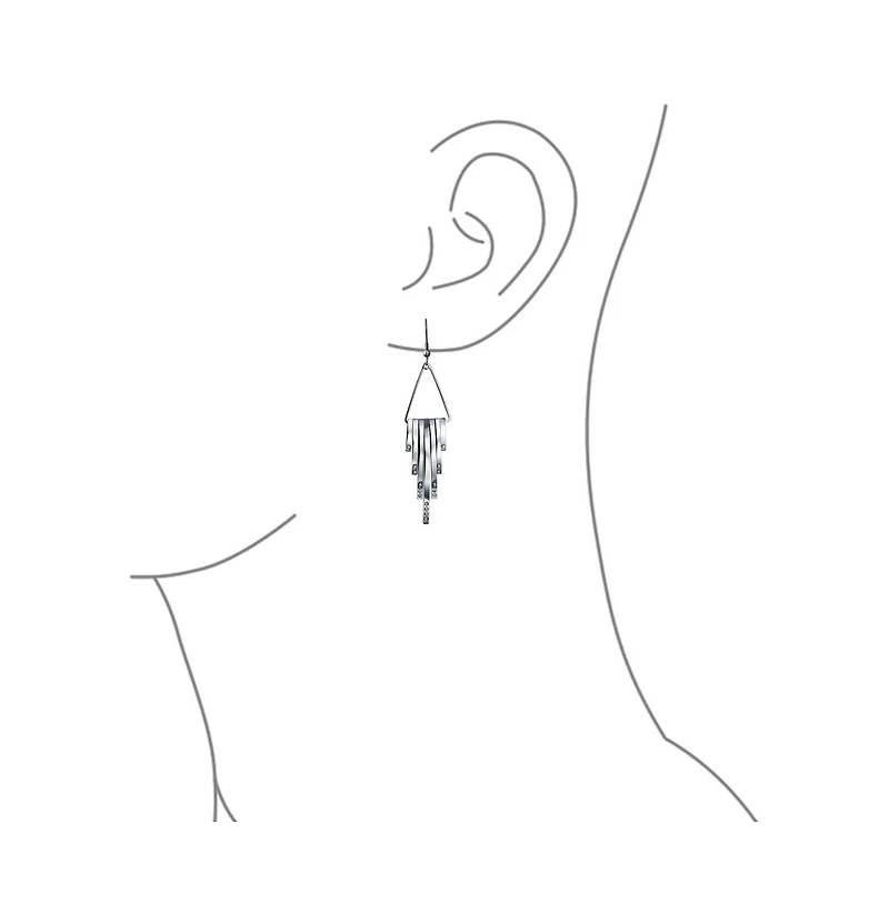 Bling Jewelry Geometric Art Deco Style Long Bars Dangle Statement Earrings Crystal Accent Stainless Steel