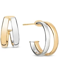 Italian Gold Polished Double Small Huggie Hoop Earrings in 10k Two-Tone Gold, 0.5"