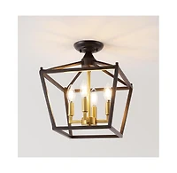 Jonathan Y Plains Mini Lantern 12" 4-Light Iron Modern Farmhouse Led Flush Mount, Nickel