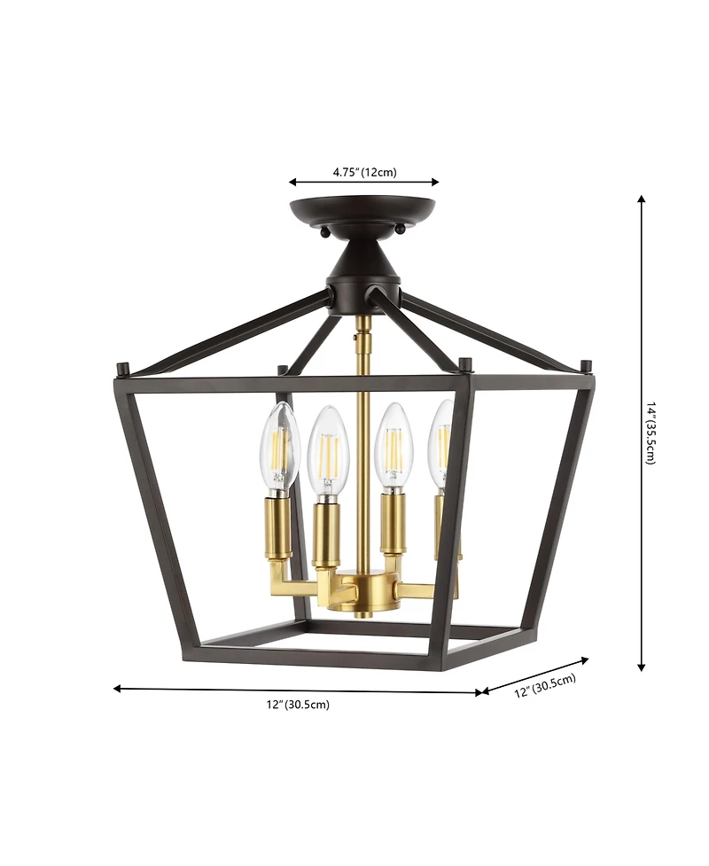 Jonathan Y Plains Mini Lantern 12" 4-Light Iron Modern Farmhouse Led Flush Mount, Nickel