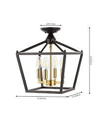 Jonathan Y Plains Mini Lantern 12" 4-Light Iron Modern Farmhouse Led Flush Mount, Nickel