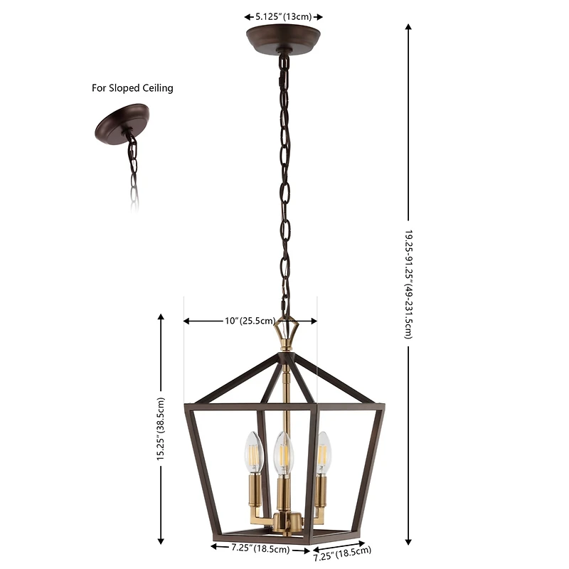 Jonathan Y Ojai 10" 3-Light Iron Classic Modern Lantern Led Pendant, Oil Rubbed Bronze/Brass Gold