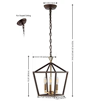 Jonathan Y Ojai 10" 3-Light Iron Classic Modern Lantern Led Pendant, Oil Rubbed Bronze/Brass Gold