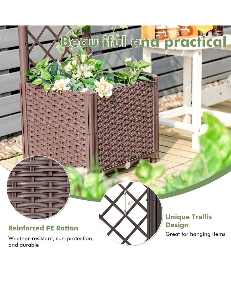 Skonyon Raised Garden Bed with Trellis Planter Box for Climbing Plants -Brown