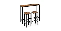Sugift 3 Pieces Industrial Bar Table and Chairs Set with Metal Frame-Rustic Brown
