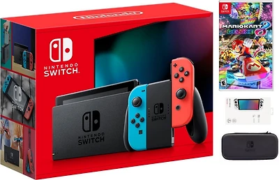 Nintendo Switch Neon Bundle With Accessories and Mario Kart 8 Deluxe Game