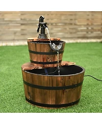 Skonyon 2-Tiers Outdoor Wooden Barrel Waterfall Fountain with Pump