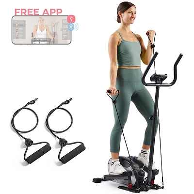 Sunny Health & Fitness Smart Compact Elliptical Cross Trainer with Handlebar and Exercise Bands, Magnetic Resistance, Bluetooth & SunnyFit App Connect