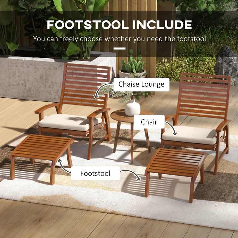 Acacia Wood Patio Chair Set with Footstools and Cushion