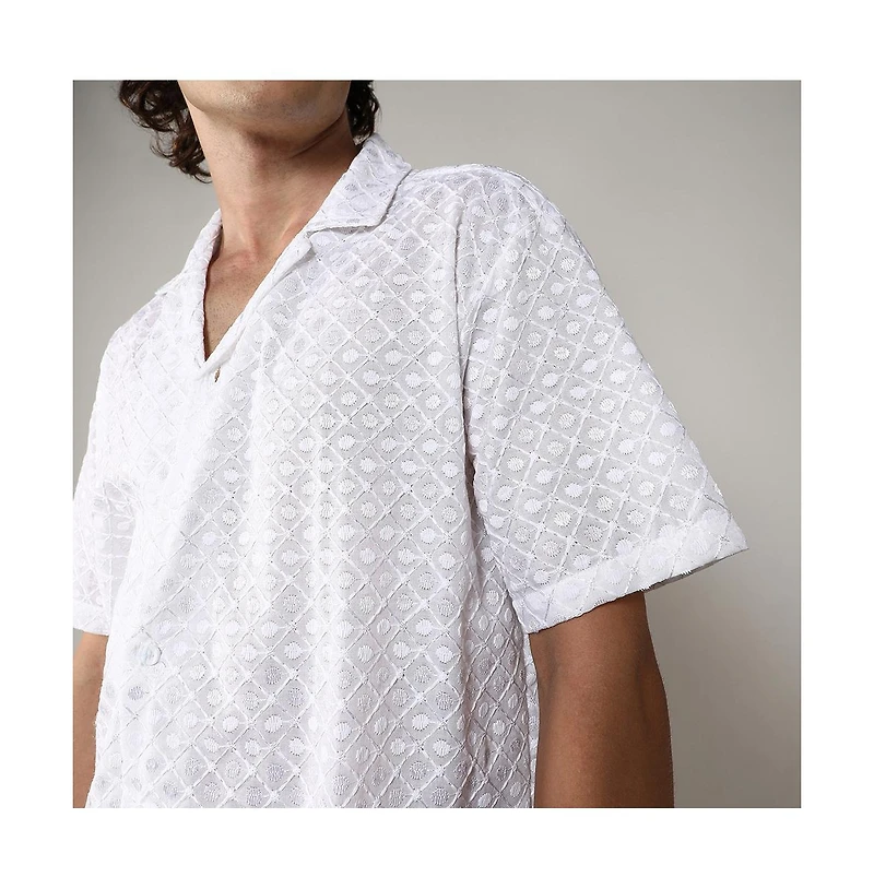 Men's Chalk White Embroidered Circular Shirt