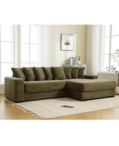 Streamdale Green Oversized Corduroy L-Shaped Chaise Daybed Sofa (8 Pillows)
