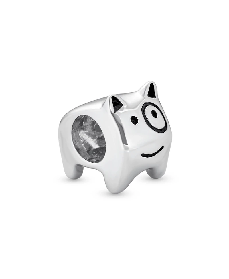 Bling Jewelry Small Puppy Pet Animal Lover Bff Spot Dog Charm Bead Oxidized Sterling Silver Fits European Bracelet