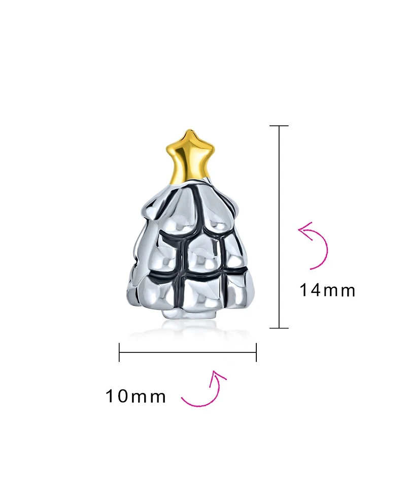 Bling Jewelry Elegant Shining Decorated Star Holiday Festive Christmas Tree Charm Bead Two Tone 14K Plated Sterling Silver For Women Fits European Bra