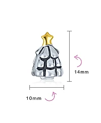Bling Jewelry Elegant Shining Decorated Star Holiday Festive Christmas Tree Charm Bead Two Tone 14K Plated Sterling Silver For Women Fits European Bra
