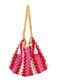 Cannes Colette Macrame Beach Bag In Pink & Red