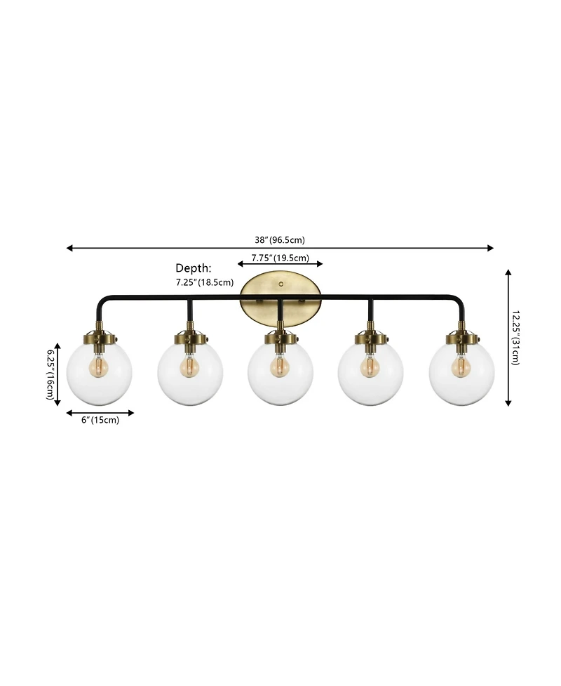 Jonathan Y Caleb 38" 5-Light Contemporary Transitional Iron/Glass Led Vanity Light, Brass