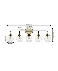 Jonathan Y Caleb 38" 5-Light Contemporary Transitional Iron/Glass Led Vanity Light, Brass