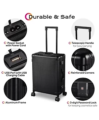 Byootique Rolling Makeup Case 24 Inch Led Lighted Mirror Cosmetic Travel Trolley