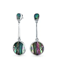Bling Jewelry Geometric Iridescent Rainbow Shell Round Circle Disc Bar Abalone Drop Dangle Earrings Sterling Silver