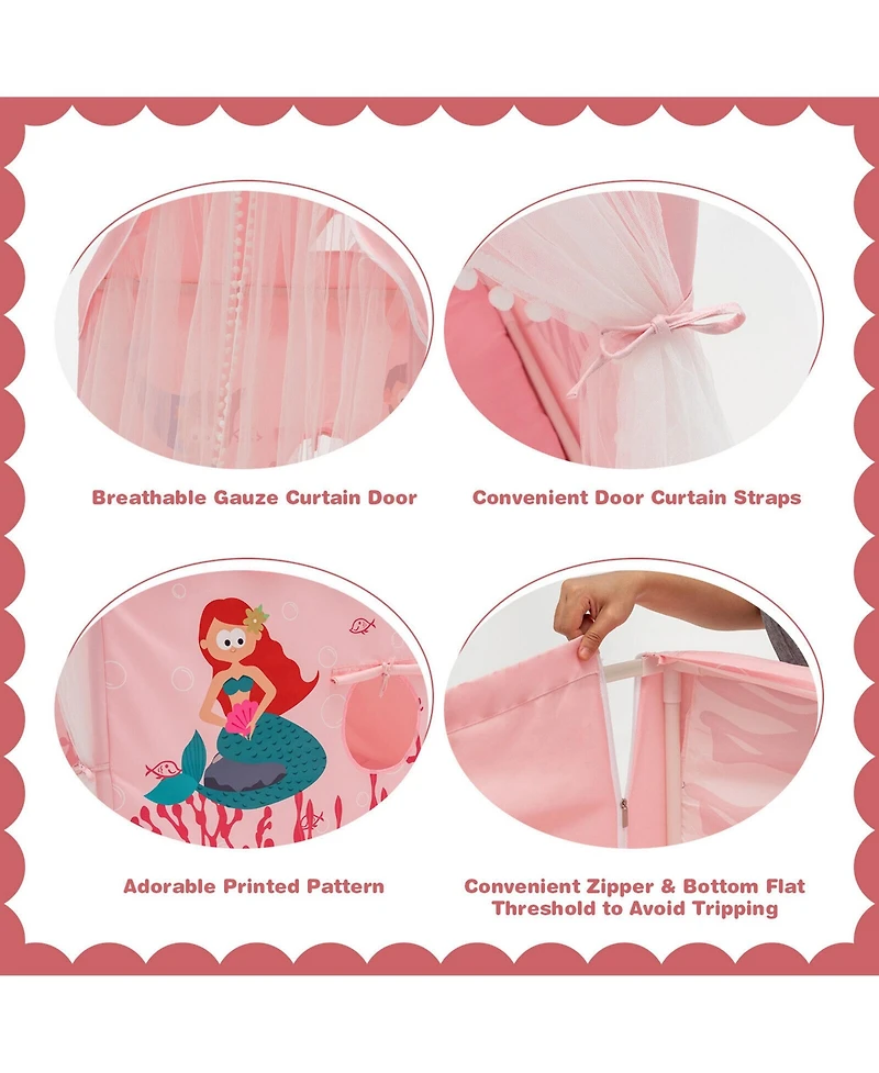 Costway Kids Playhouse Large Children Indoor Play Tent Gift w/ Cotton Mat Longer Curtain