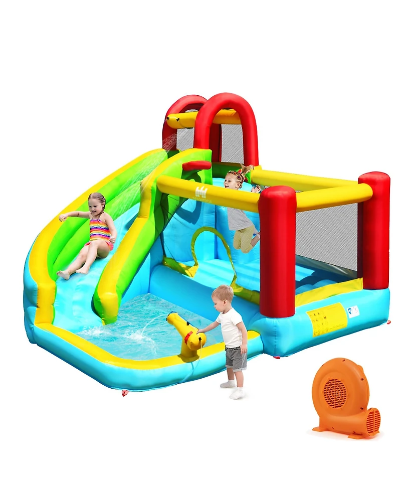 Costway Inflatable Kids Water Slide Jumper Bounce House Splash Water Pool with 550W Blower