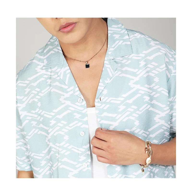 Men's Icy Blue Geometric Overlap Shirt