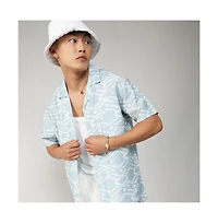 Men's Icy Blue Geometric Overlap Shirt