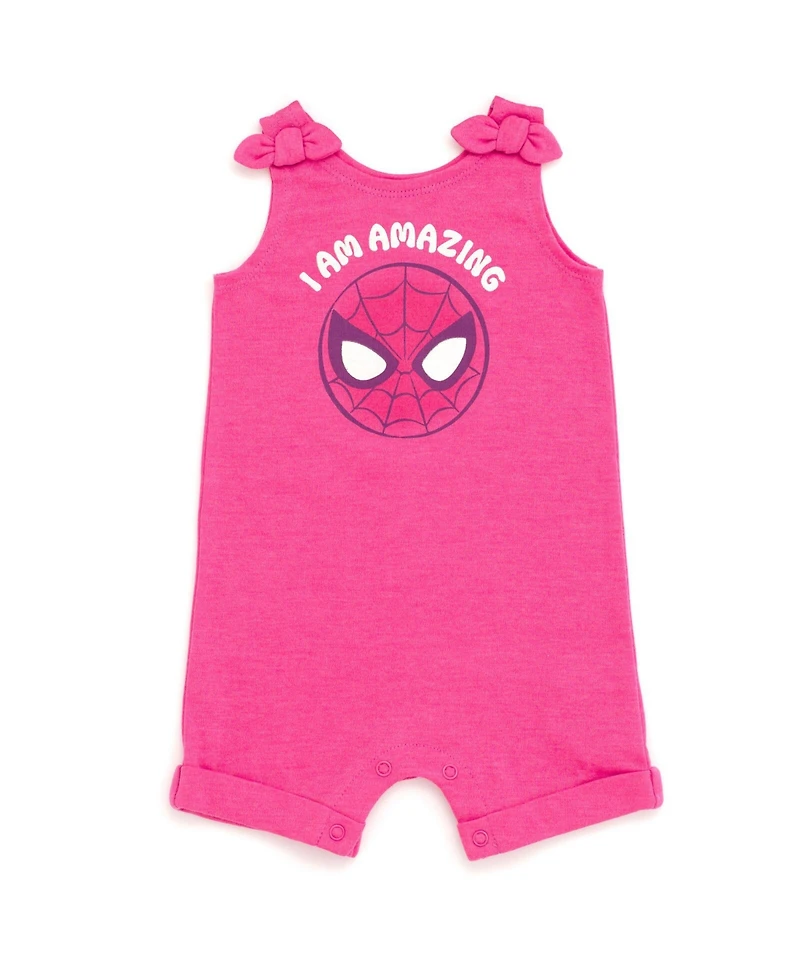 Avengers Baby Girls Marvel Spider-Man French Terry Romper and Headband Newborn to