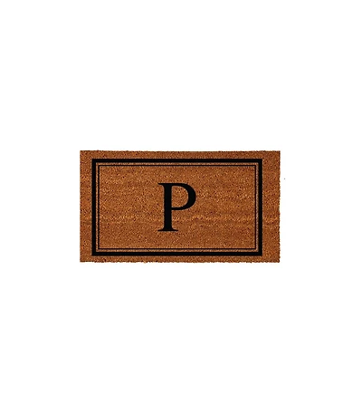 Evergreen Monogram Indoor Outdoor 100% Natural Coir Doormat 28" x 16" | Letter "P"