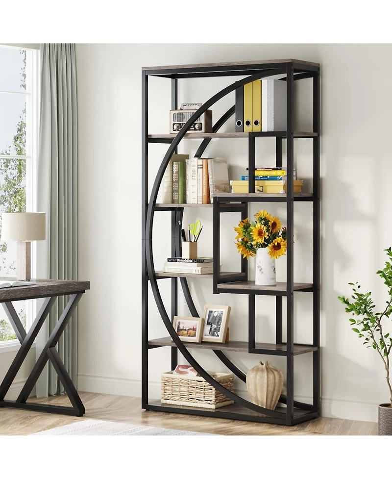 Tribesigns Bookshelf, Industrial 5-Tier Etagere Bookcase, 70.8 inch Tall Bookshelf with 8 Open Storage Shelf, Book Shelf Display Tack Shelving Unit fo