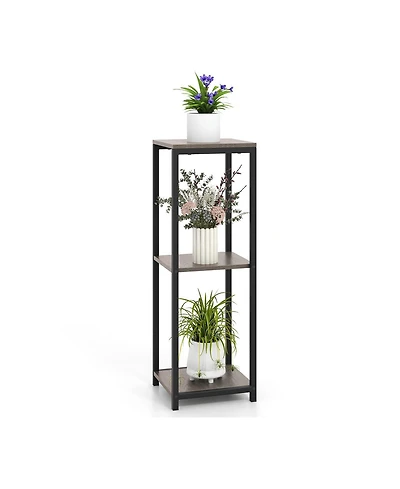 3-Tier Tall Metal Plant Stand Corner Plant Holder with Anti-tipping Device-Black & Gray