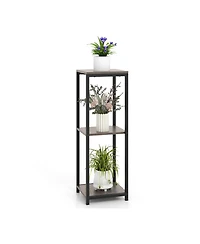 3-Tier Tall Metal Plant Stand Corner Plant Holder with Anti-tipping Device-Black & Gray