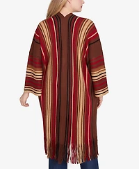 Ruby Rd. Plus Size Open Front Multi Stripe Cardigan Duster with Fringe