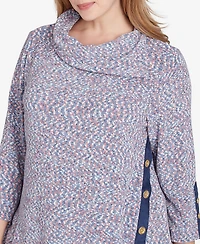 Ruby Rd. Plus Size Split Cowl Neck Speckled Chenille Asymmetric Knit Top