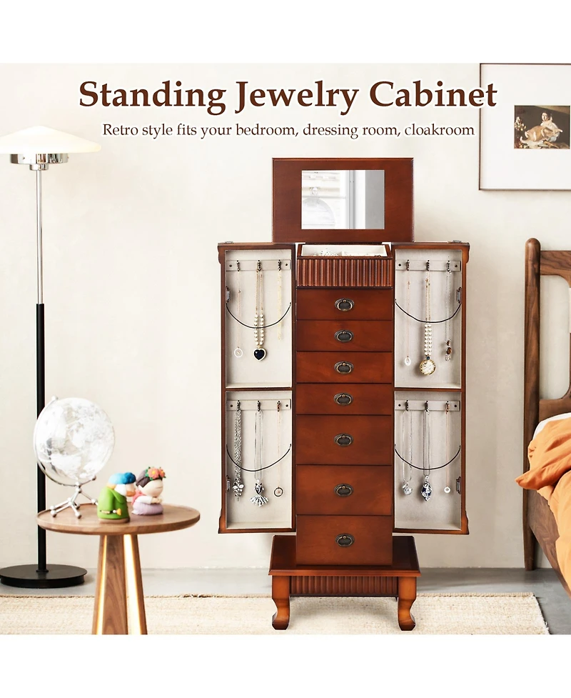 Skonyon Wooden Jewelry Armoire Cabinet Storage Chest with Drawers and Swing Doors