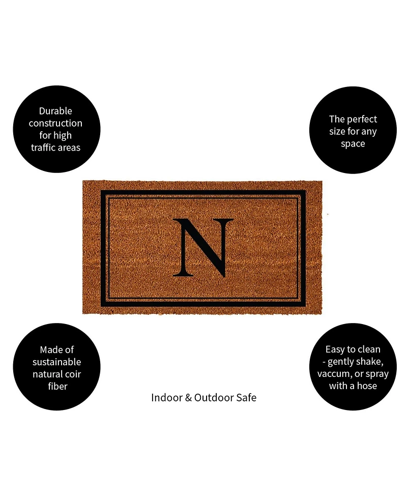 Evergreen Monogram Indoor Outdoor 100% Natural Coir Doormat 28" x 16" | Letter "N"