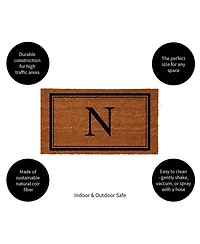 Evergreen Monogram Indoor Outdoor 100% Natural Coir Doormat 28" x 16" | Letter "N"