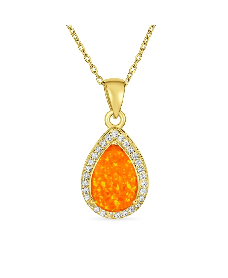 Bling Jewelry Necklace with Cz Accent and Opal Teardrop Pendant in Sterling Silver