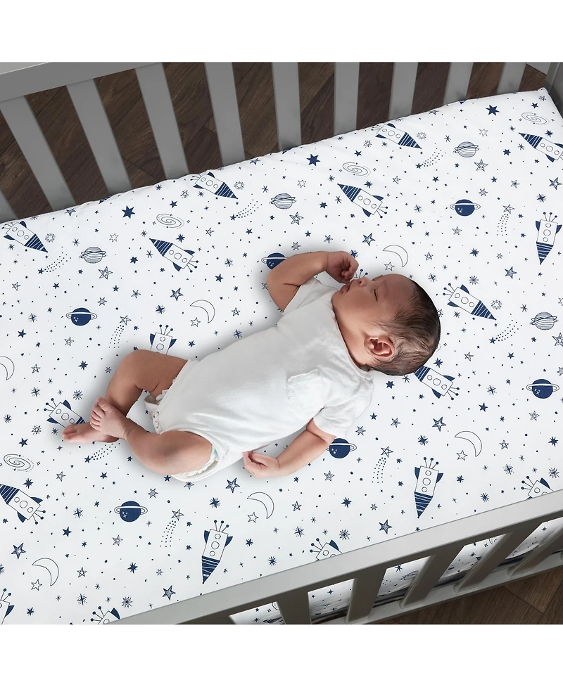 Lambs & Ivy Sky Rocket 5-Piece Blue Galaxy/Space Nursery Baby Crib Bedding Set