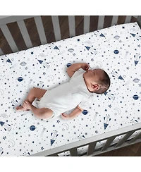 Lambs & Ivy Sky Rocket 5-Piece Blue Galaxy/Space Nursery Baby Crib Bedding Set