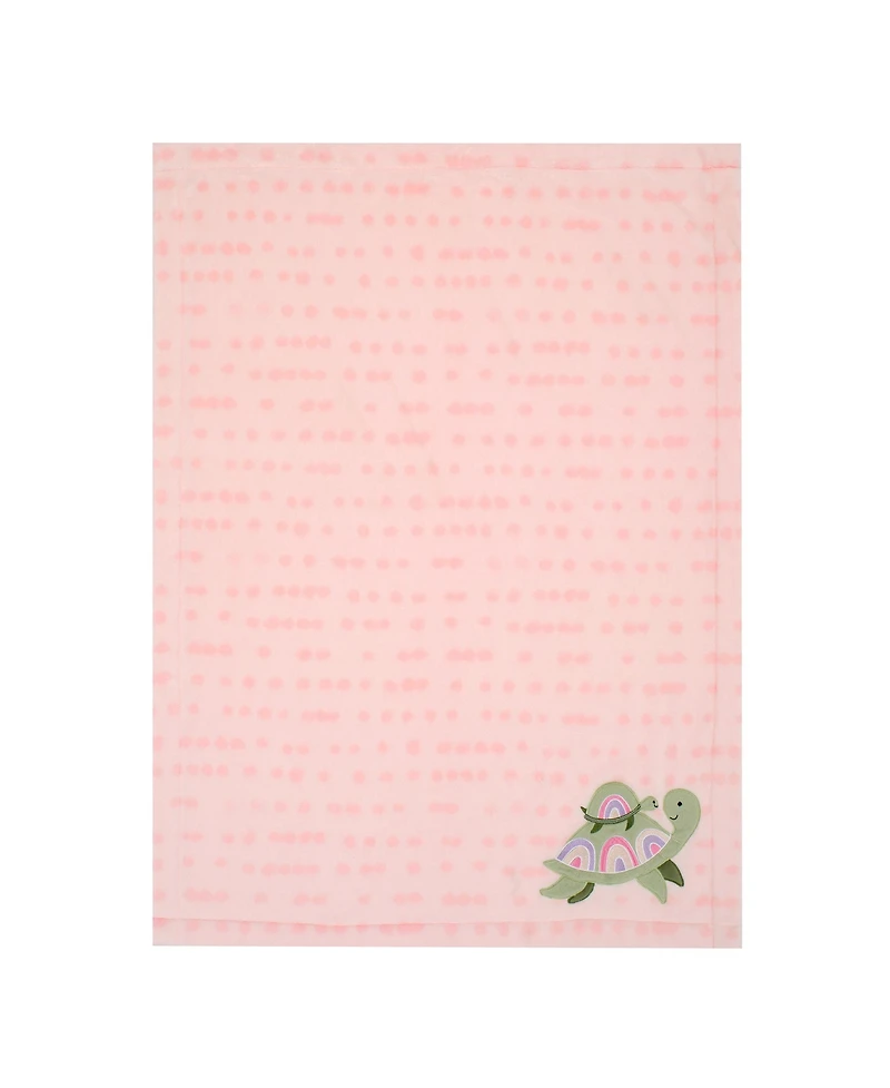 Lambs & Ivy Sea Dreams Cozy Pink Fleece Turtle Applique Baby Blanket