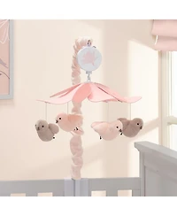 Lambs & Ivy Petals Pink/Gray Birds Musical Baby Crib Mobile Soother Toy
