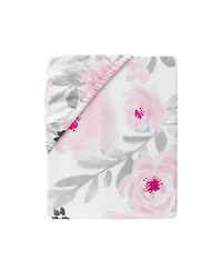 Bedtime Originals Blossom Pink/Gray Watercolor Floral Baby Fitted Mini Crib Sheet