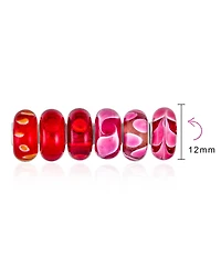 Bling Jewelry Mixed 6 Set Of Bundle Sterling Silver Core Translucent Shades Of Red Pink Murano Glass Swirl Flower Charm Bead Spacer Fits European Brac