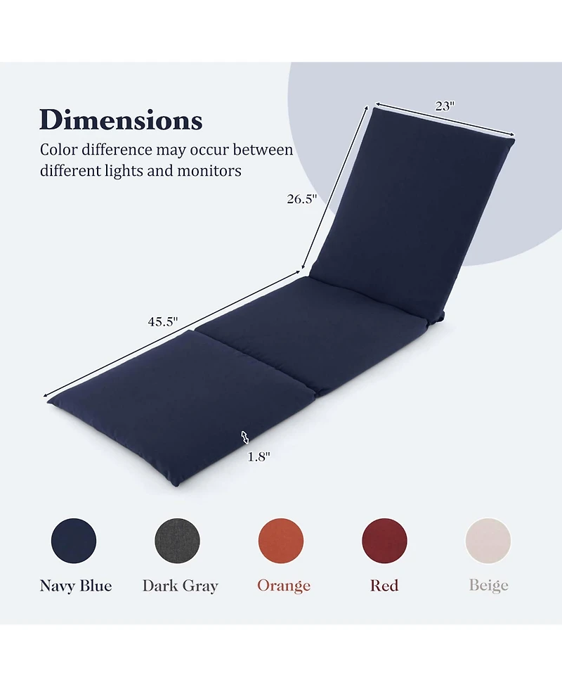 Outdoor Chaise Lounge Cushion with Hook & Loop Fastener Fixing Straps Patio