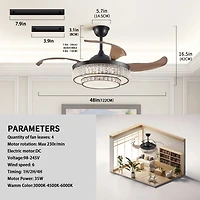 Contemporary Led Retractable Ceiling Fan with Remote Control